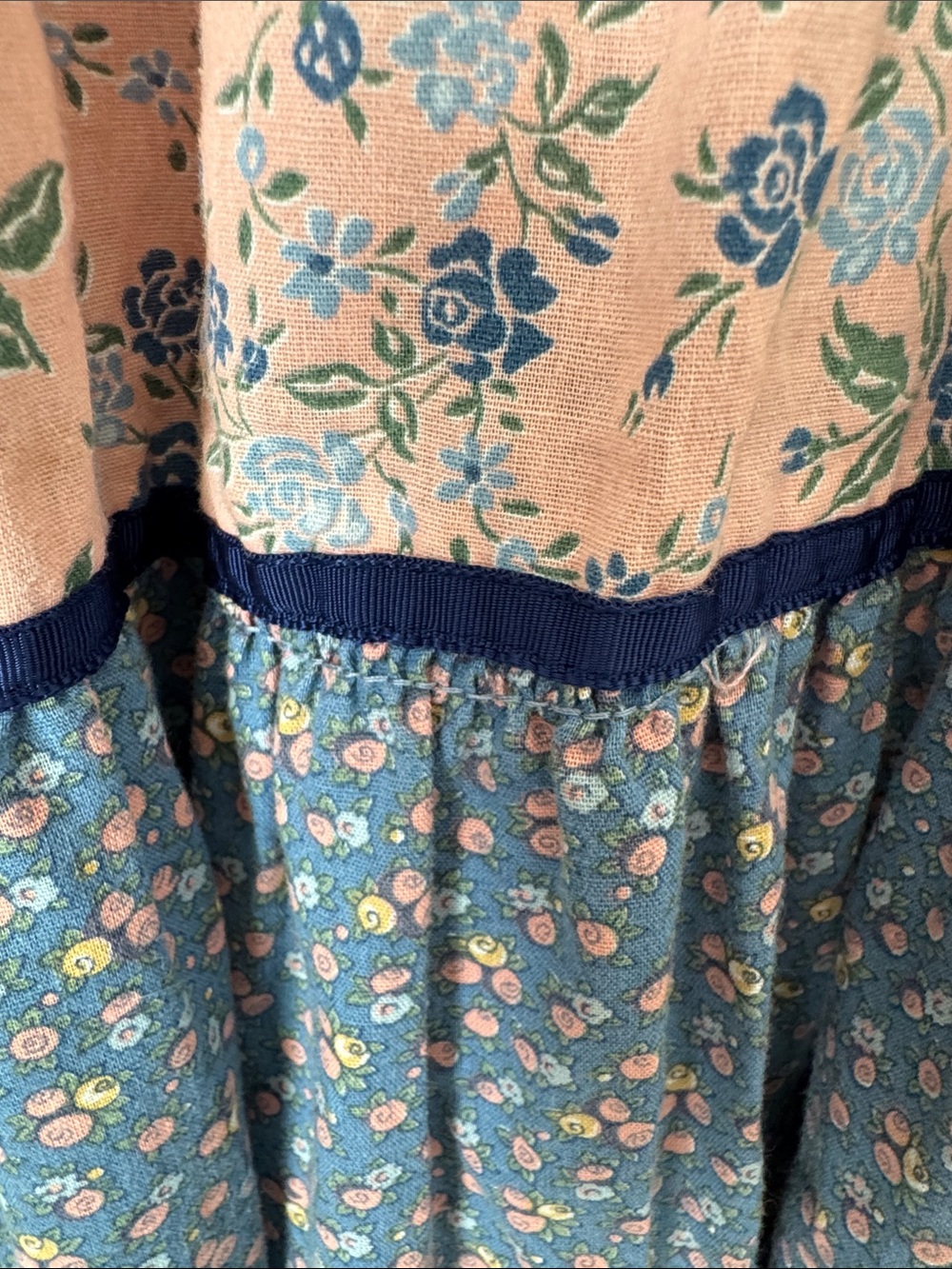 Vintage 70s Pink and Blue Floral Tiered Peasant Dress - Picture 11 of 16